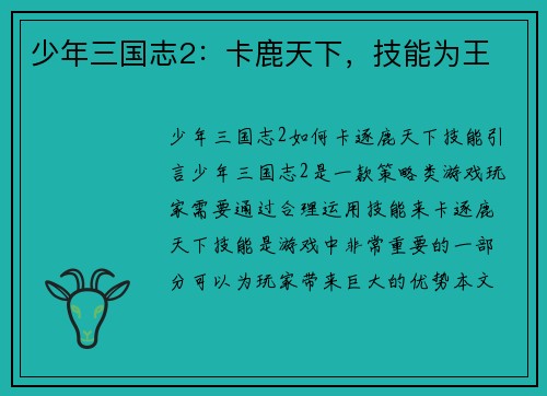 少年三国志2：卡鹿天下，技能为王